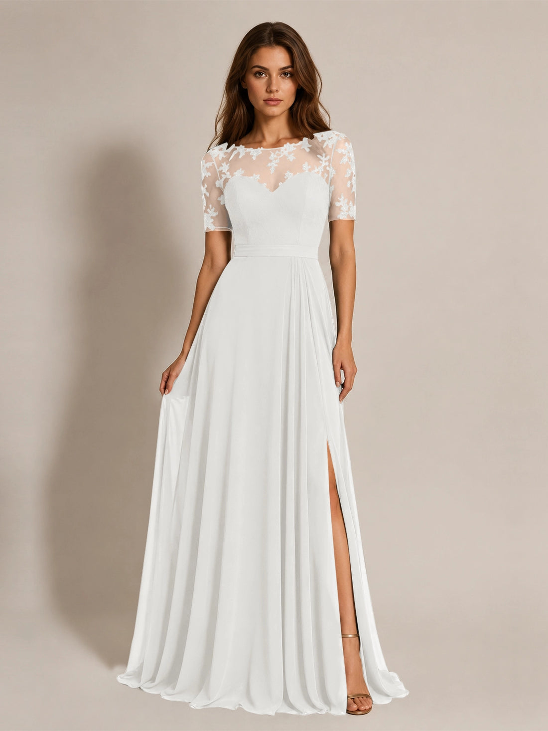 Lace Mother of the Bride Dress with Illusion Neckline 
