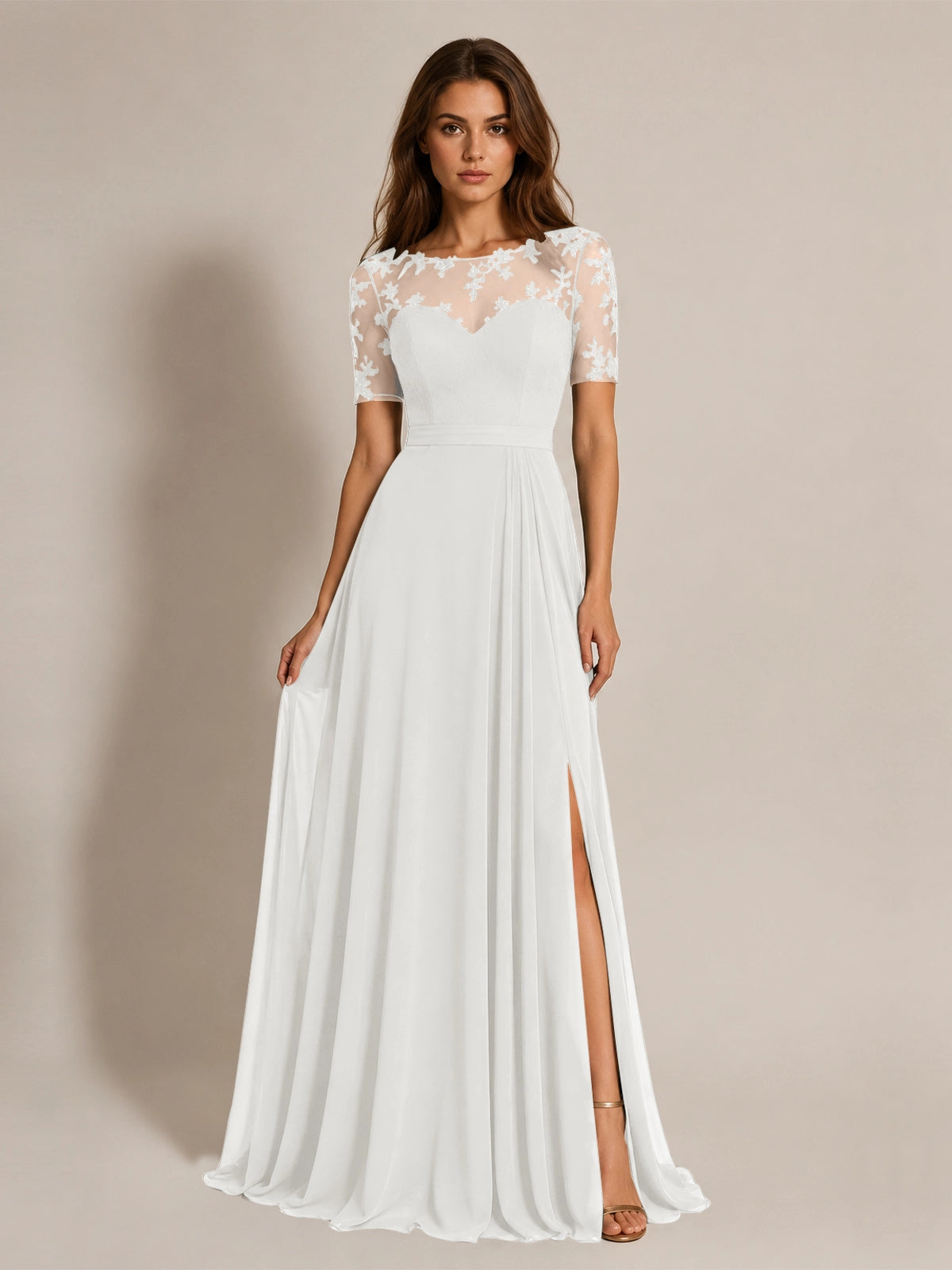 Lace Mother of the Bride Dress with Illusion Neckline 