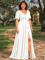 Surplice Neckline Mother of the Bride Dress with Slit-Plus Size 