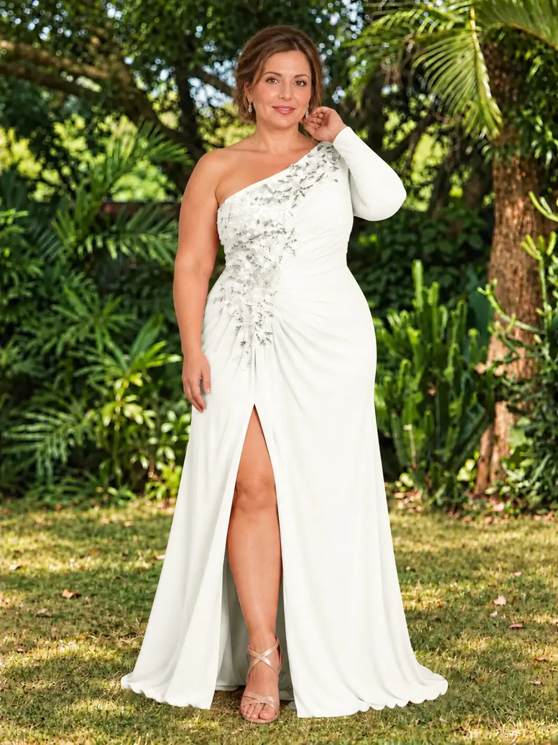 One-Shoulder Mother of the Bride Dress with Appliques
