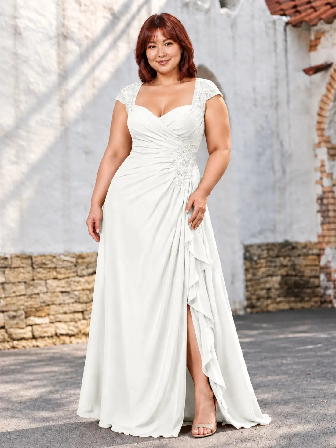 Chiffon Mother of the Bride Dress with Lace Appliques-Plus Size 