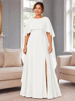 Chiffon Mother of the Bride Dress with Cape Overlay-Plus Size 