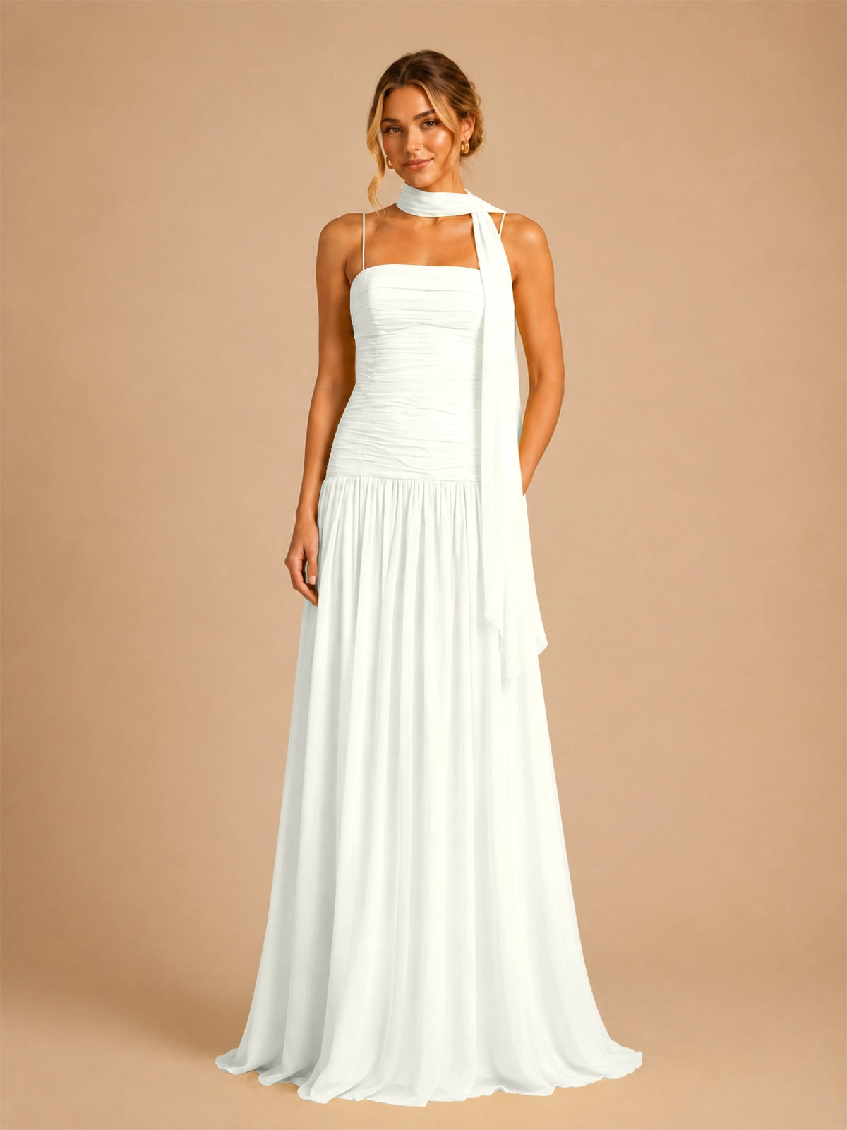 Chiffon Bridesmaid Dress with Scarf Detail 