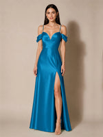 Silk-like Bridesmaid Dress with Cold Neckline 