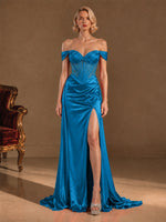 Silk-like Prom Dress with Crystal Detailing 