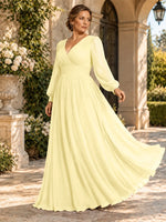 Chiffon Mother of the Bride Dress with Long Sleeves-Plus Size 