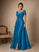Silk-like Prom Dress with Short Sleeves 