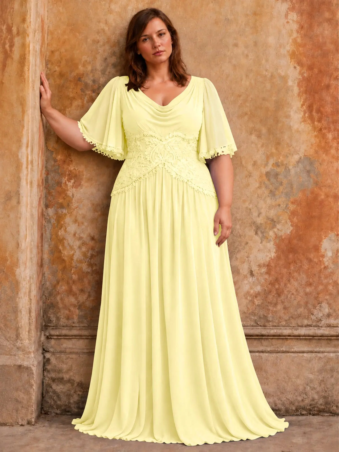 Cowl Neck Mother of the Bride Dress with Applique-Plus Size 