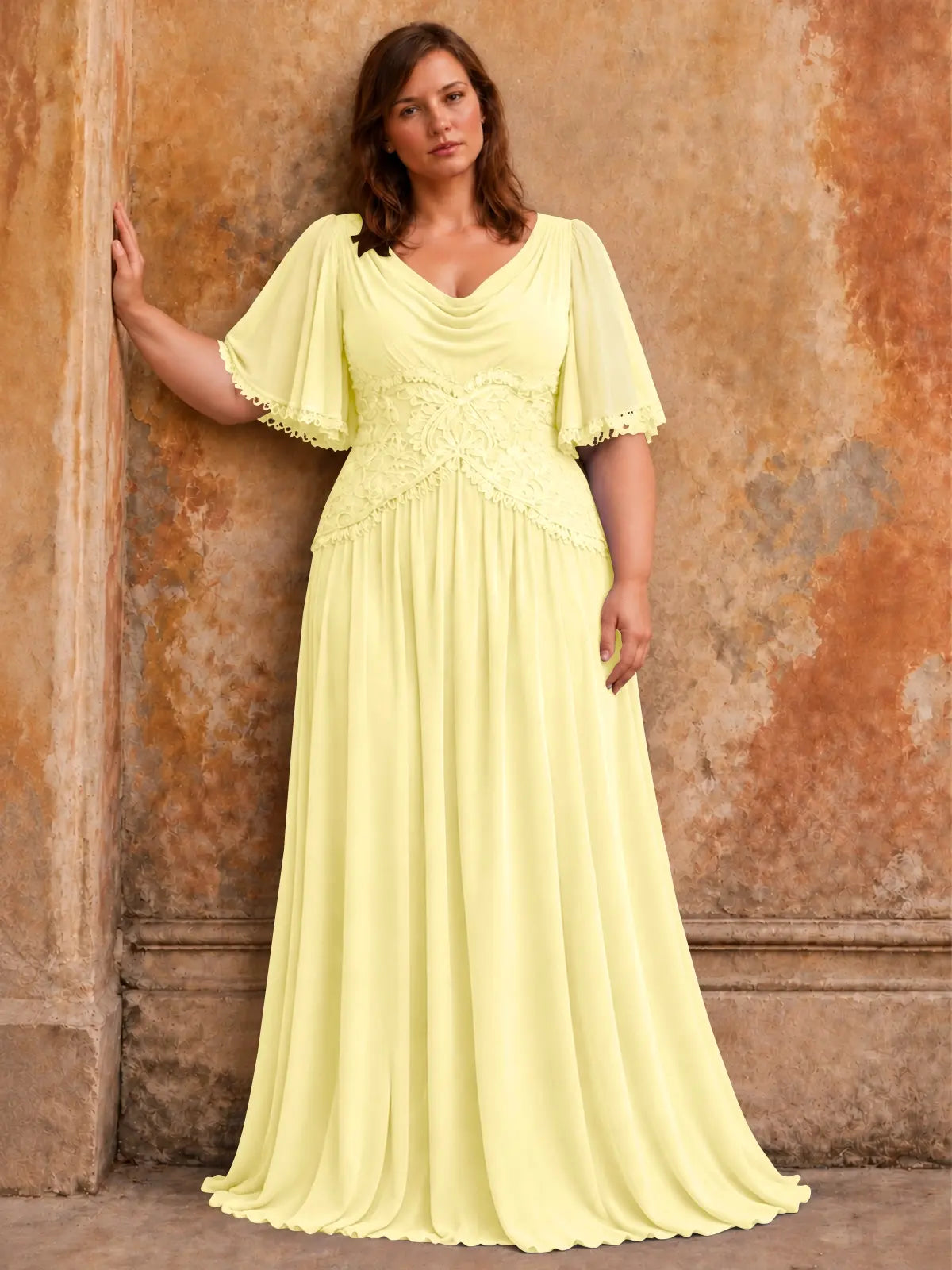 Cowl Neck Mother of the Bride Dress with Applique-Plus Size 