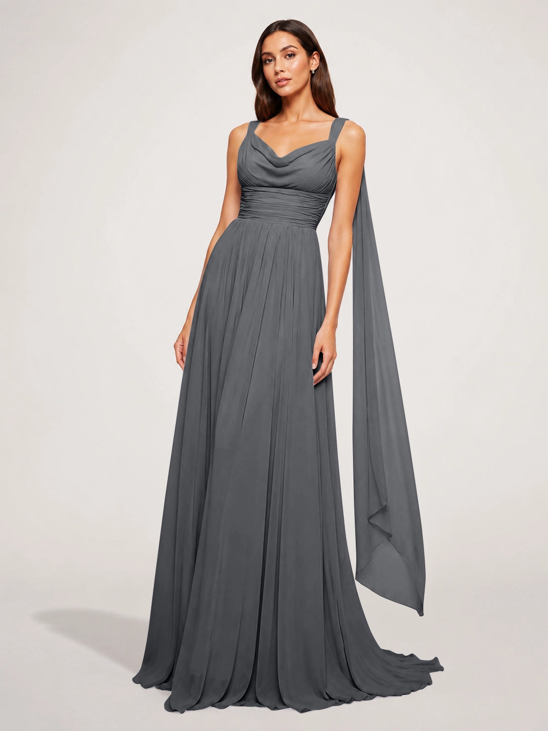 Chiffon Bridesmaid Dress with Draped Scarf 