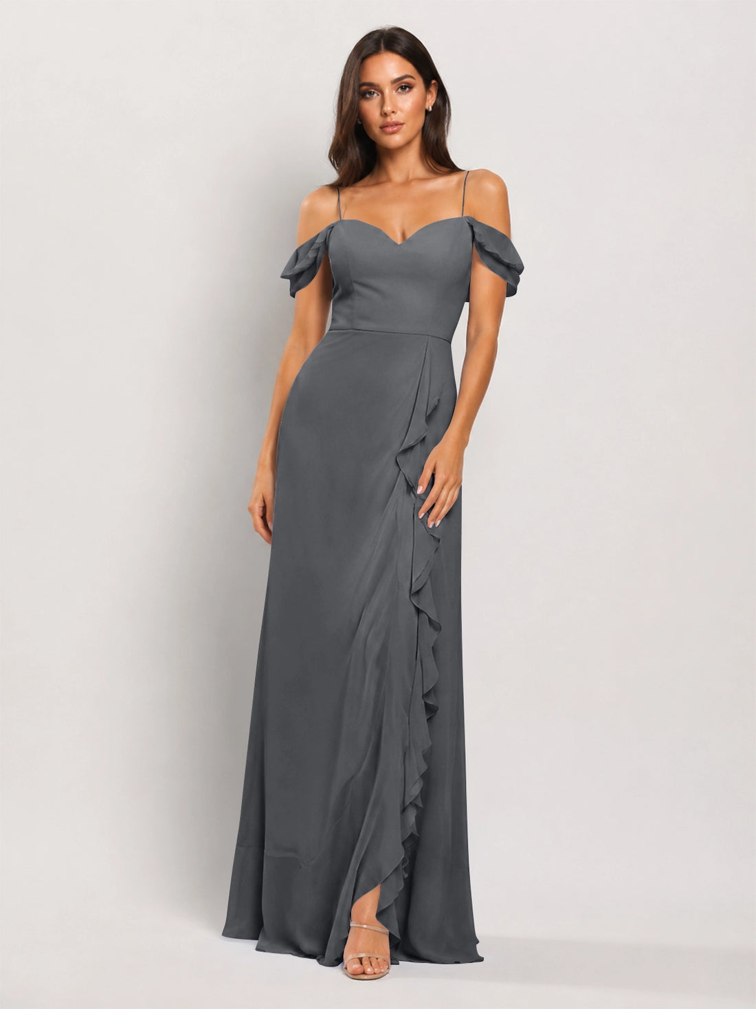 Sweetheart Neckline Bridesmaid Dress with Ruffled Details