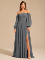 A-line Bridesmaid Dress with Long Bishop Sleeves 