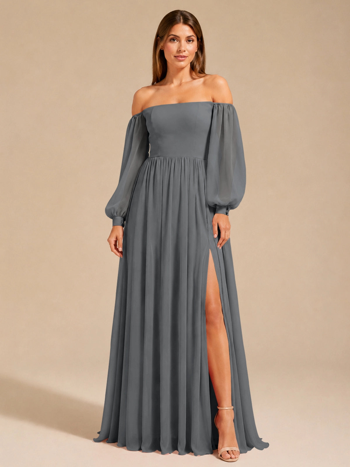 A-line Bridesmaid Dress with Long Bishop Sleeves 