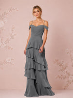 Chiffon Bridesmaid Dress with Tiered Ruffles 