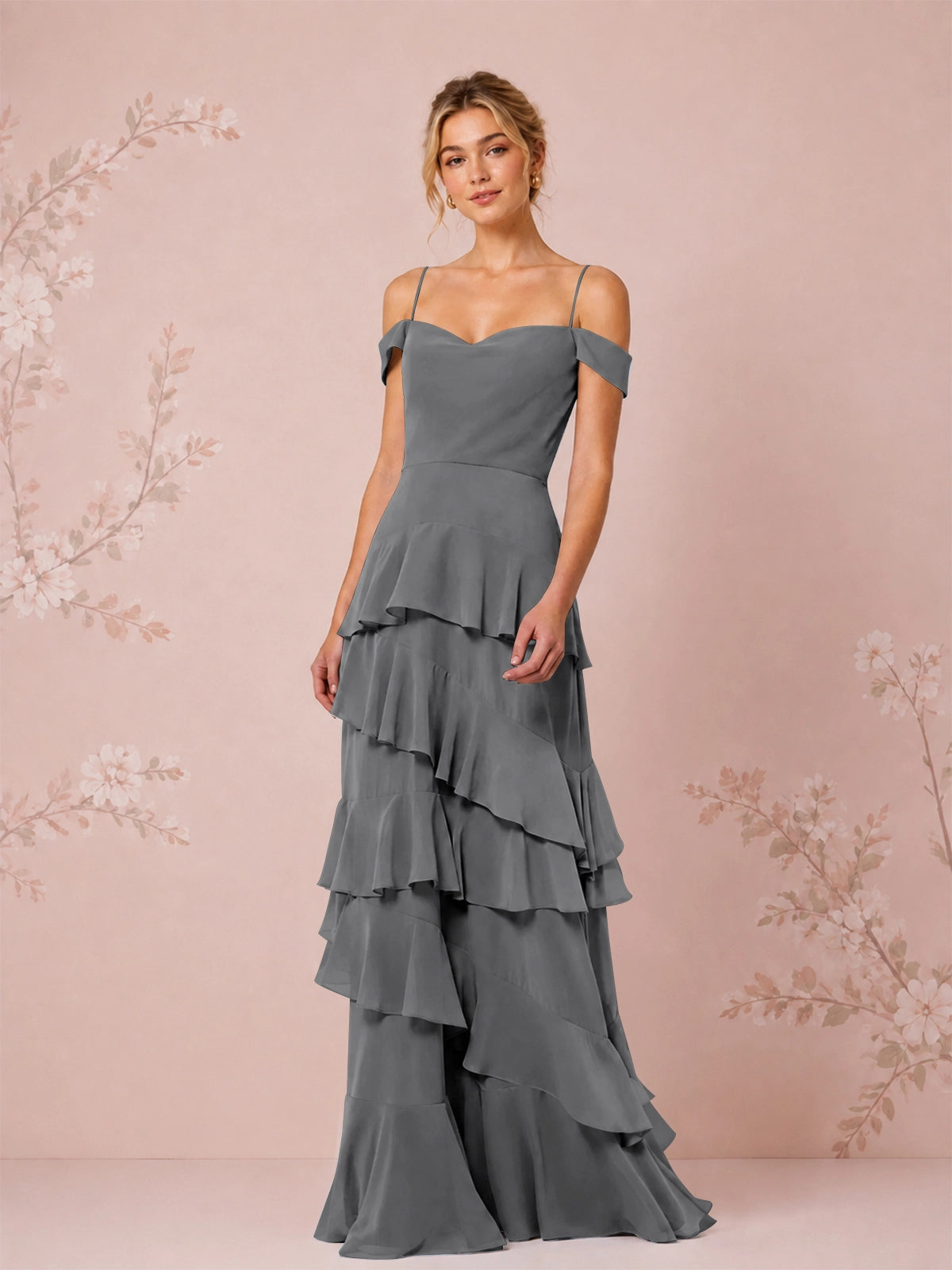 Chiffon Bridesmaid Dress with Tiered Ruffles 