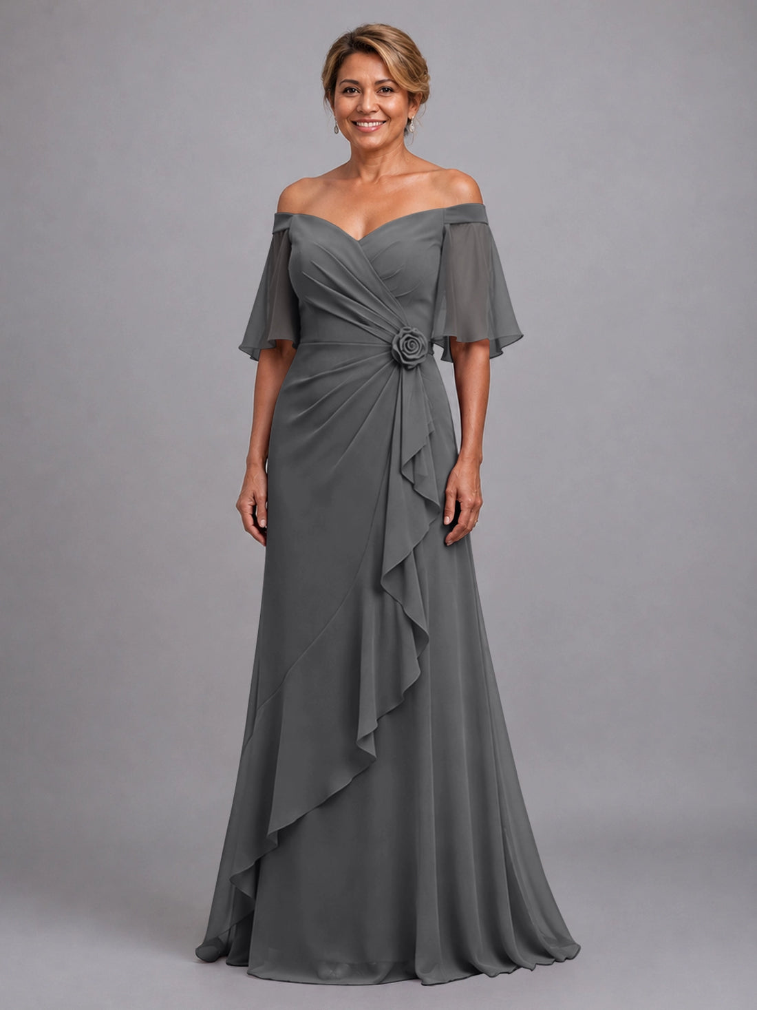 Chiffon Mother of the Bride Dress with 3D Rosette 