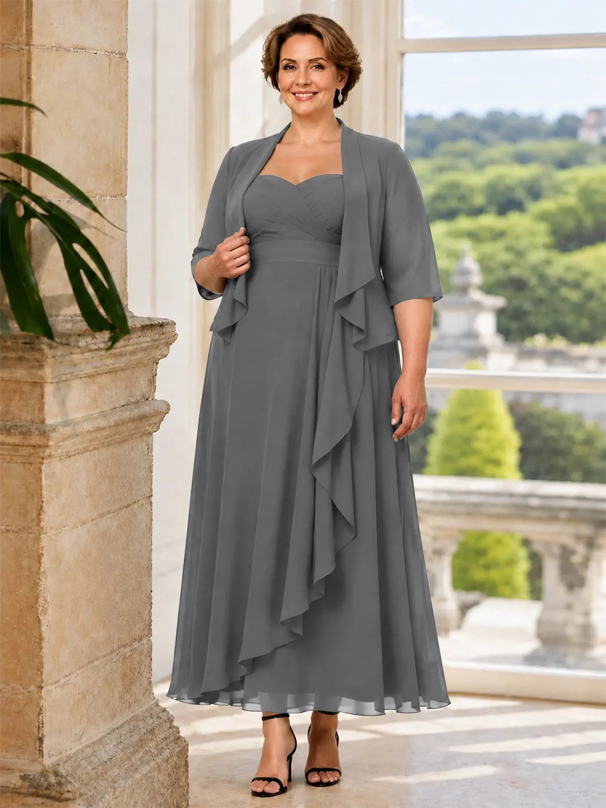 Two-piece Mother of the Bride Dress with Ruffle Design-Plus Size 
