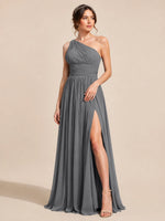 Chiffon Bridesmaid Dress with One-Shoulder Neckline 