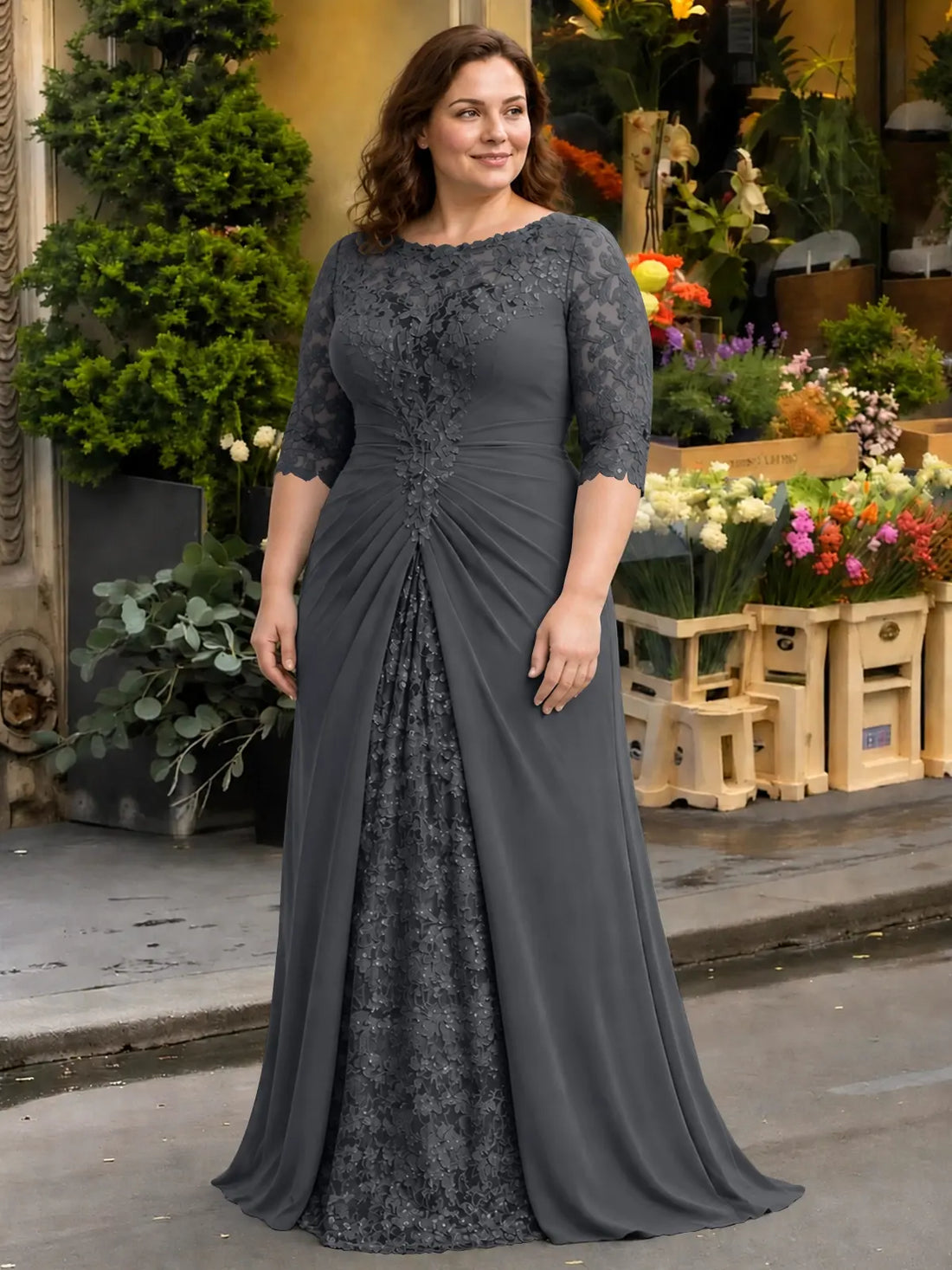 Lace Mother of the Bride Dress with Applique-Plus Size 