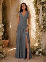Chiffon Bridesmaid Dress with Bow-Tie Straps 