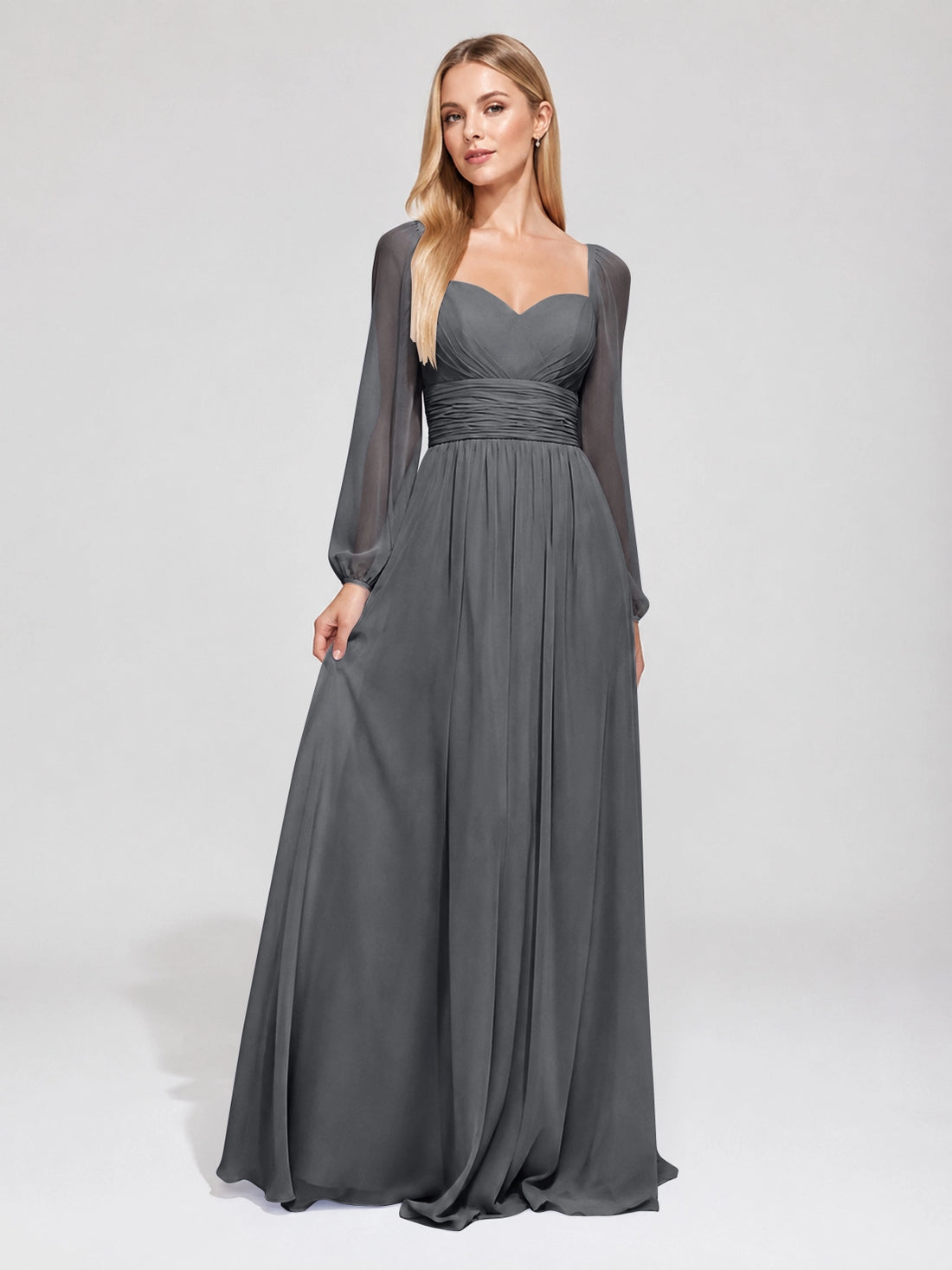 Elegant A-line Bridesmaid Dress with Long Sleeves