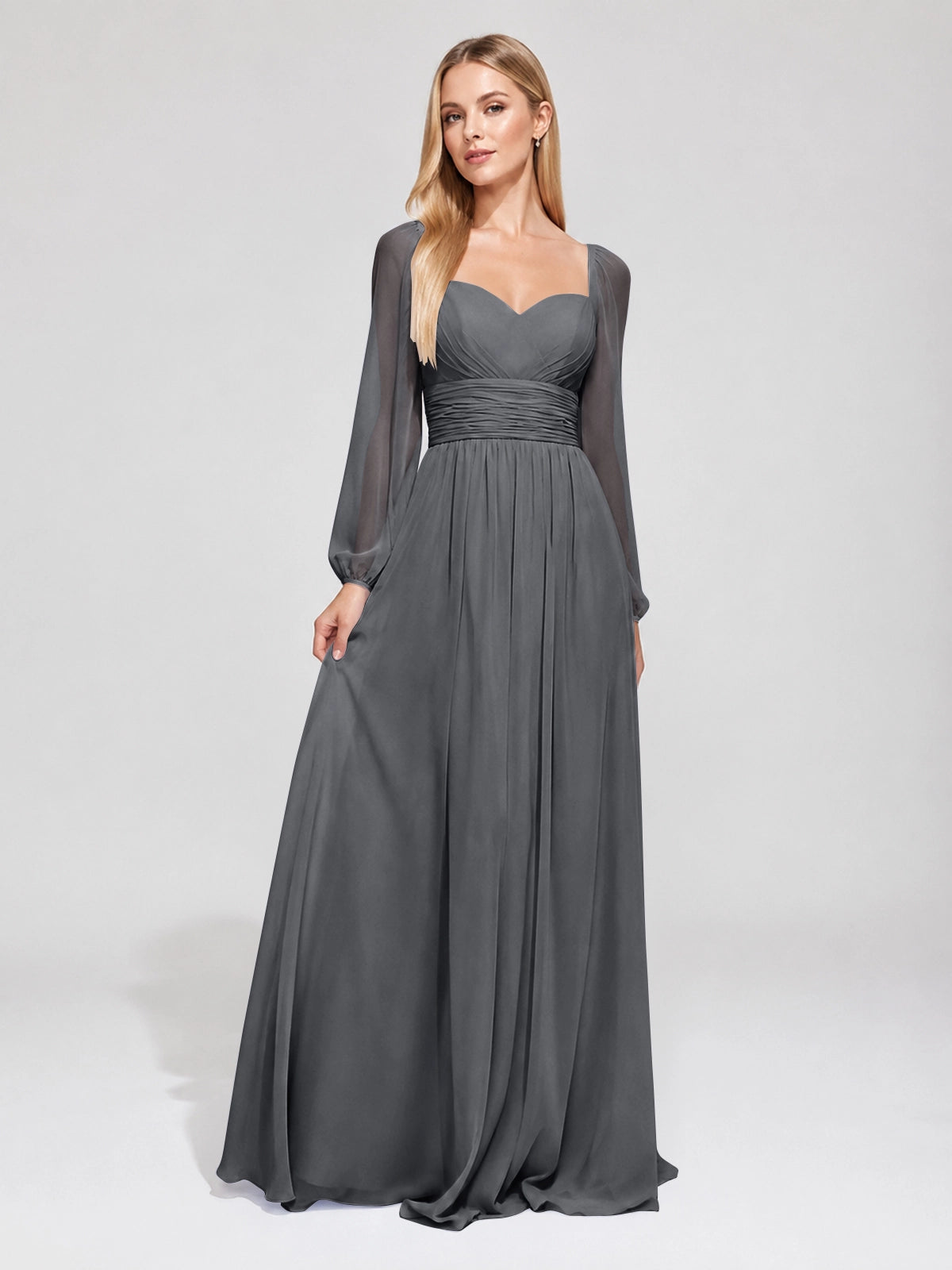 Elegant A-line Bridesmaid Dress with Long Sleeves