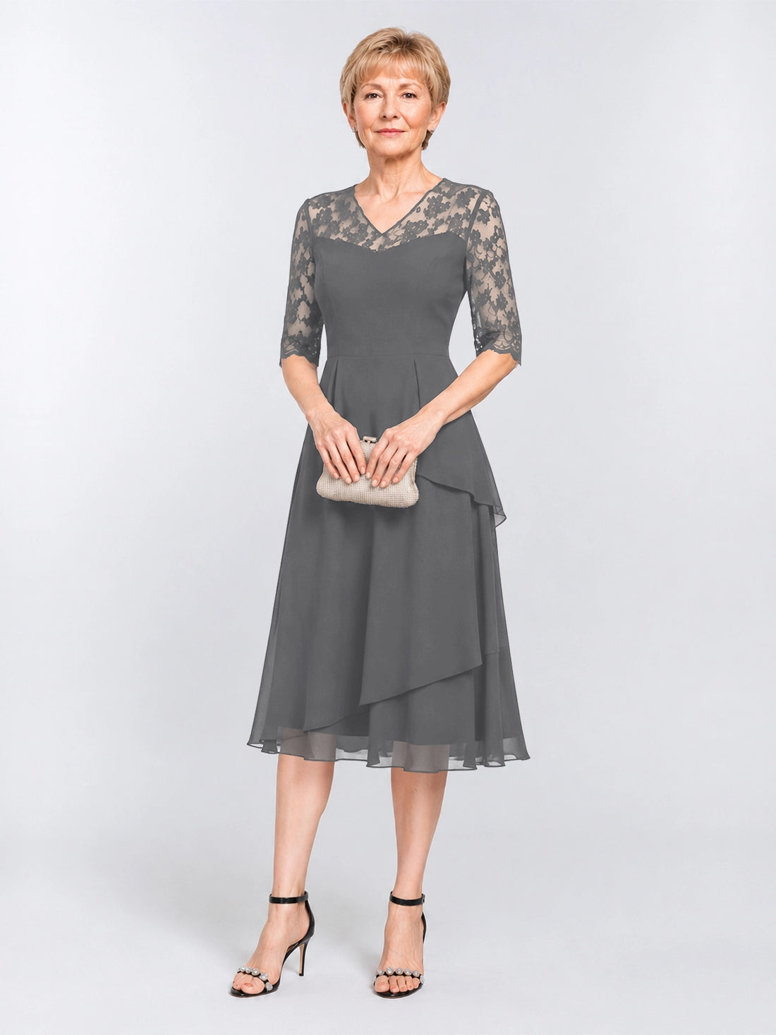A-line Mother of the Bride Dress with Lace Sleeves 