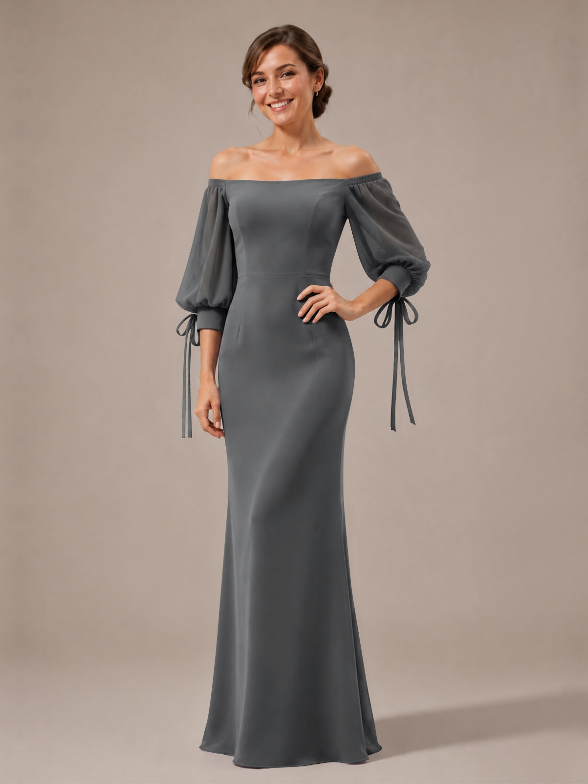 Mermaid Bridesmaid Dress with Puff Sleeves