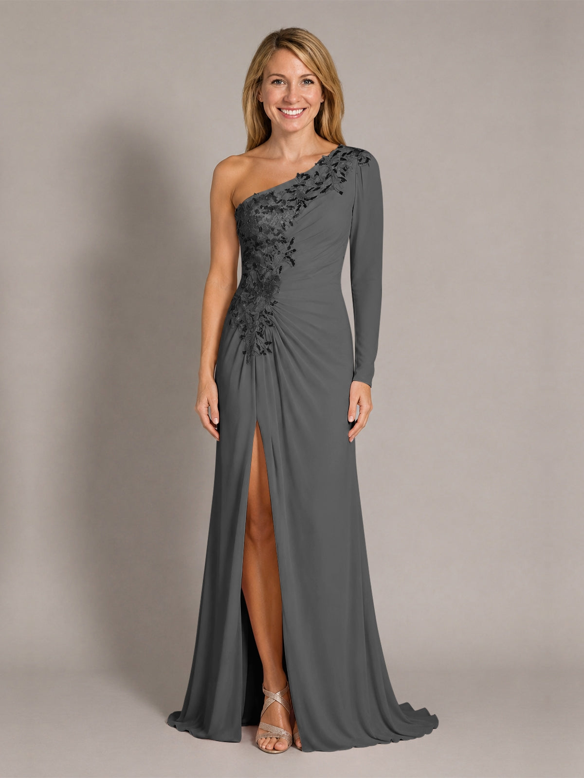 One-Shoulder Mother of the Bride Dress with Appliques
