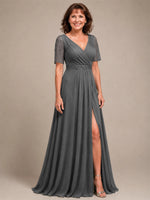 Surplice Neckline Mother of the Bride Dress with Slit 