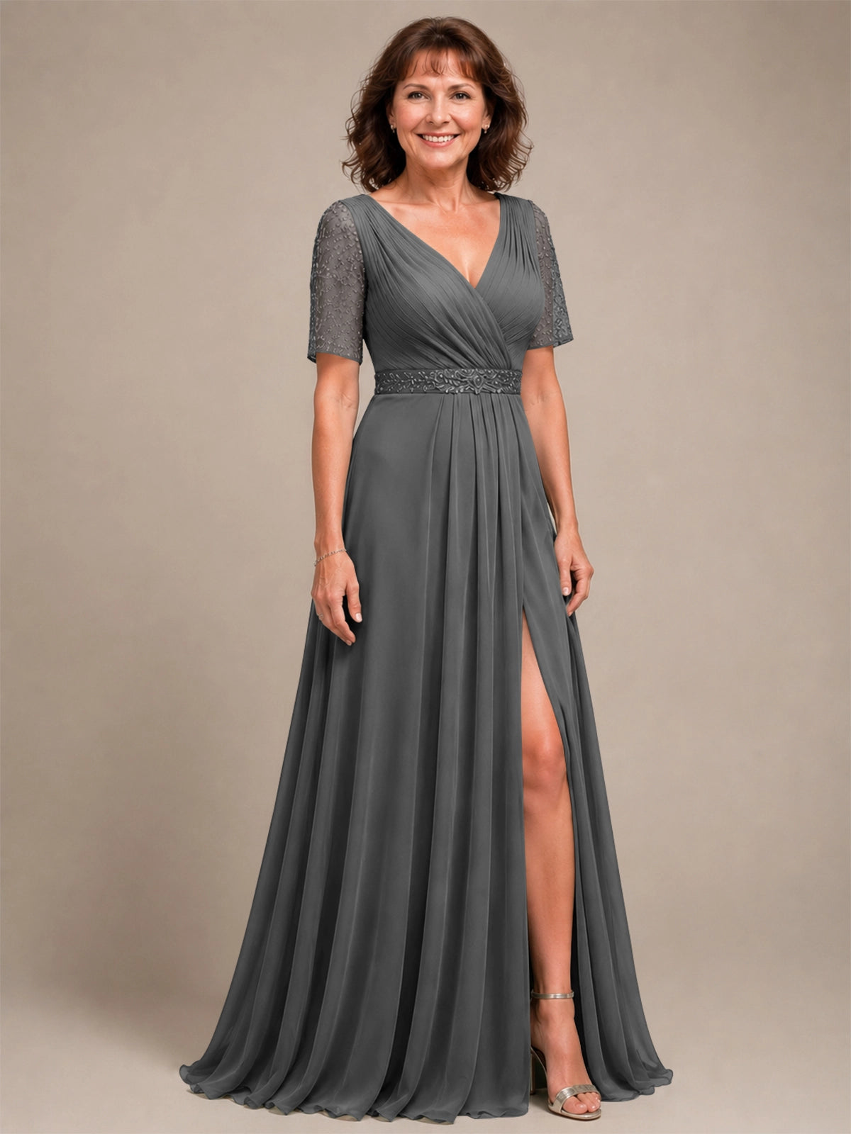 Surplice Neckline Mother of the Bride Dress with Slit 