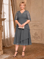 A-line Mother of the Bride Dress with Lace Sleeves-Plus Size 