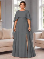 Chiffon Mother of the Bride Dress with Cape Overlay-Plus Size 