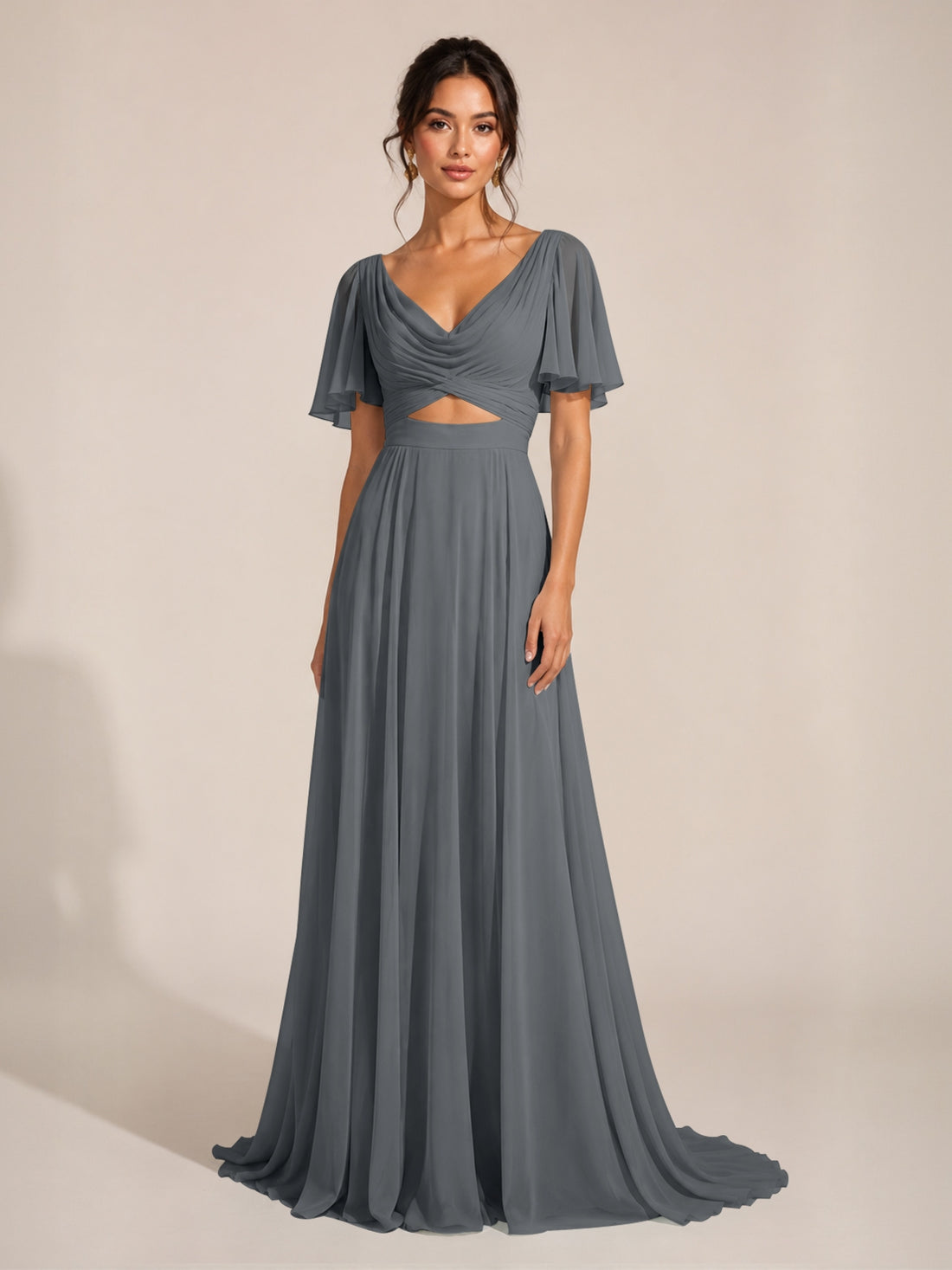 Cowl Neck Bridesmaid Dress with Cut-Out Detail