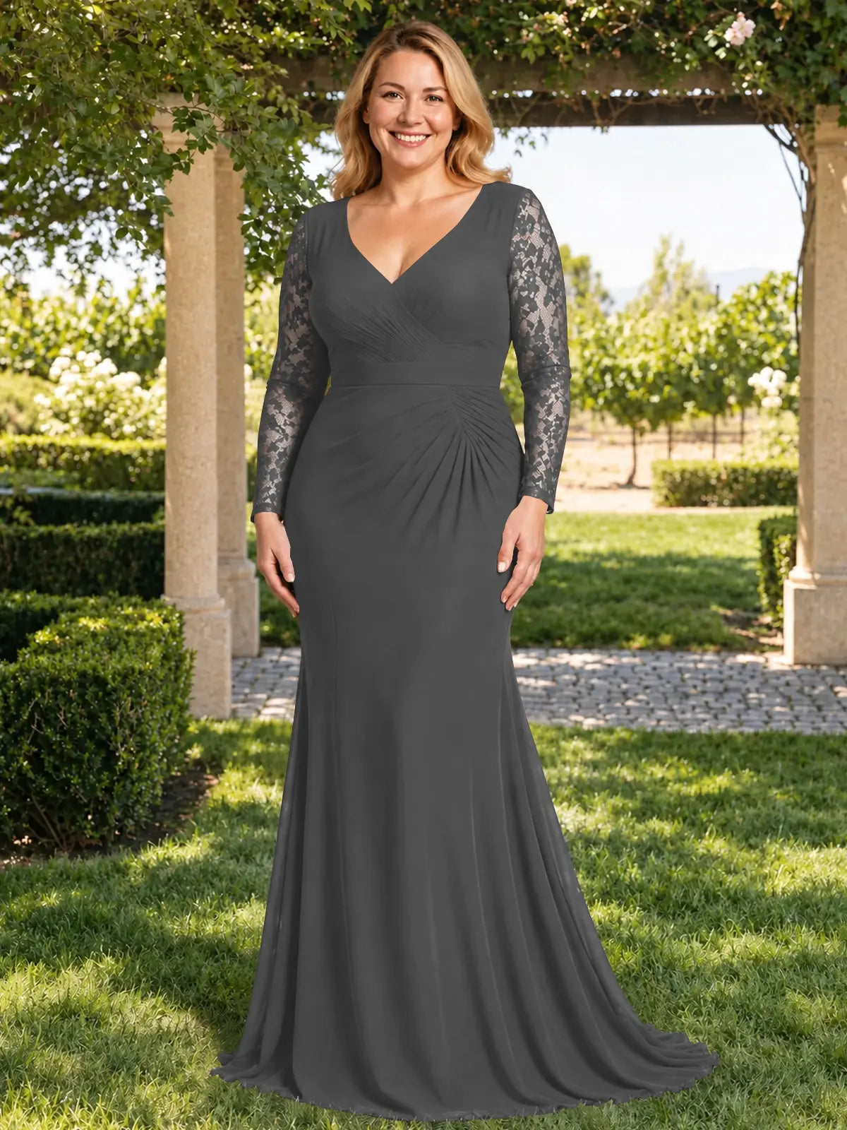 Mermaid Mother of the Bride Dress with Long Lace Sleeves-Plus Size 