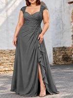 Chiffon Mother of the Bride Dress with Lace Appliques-Plus Size 