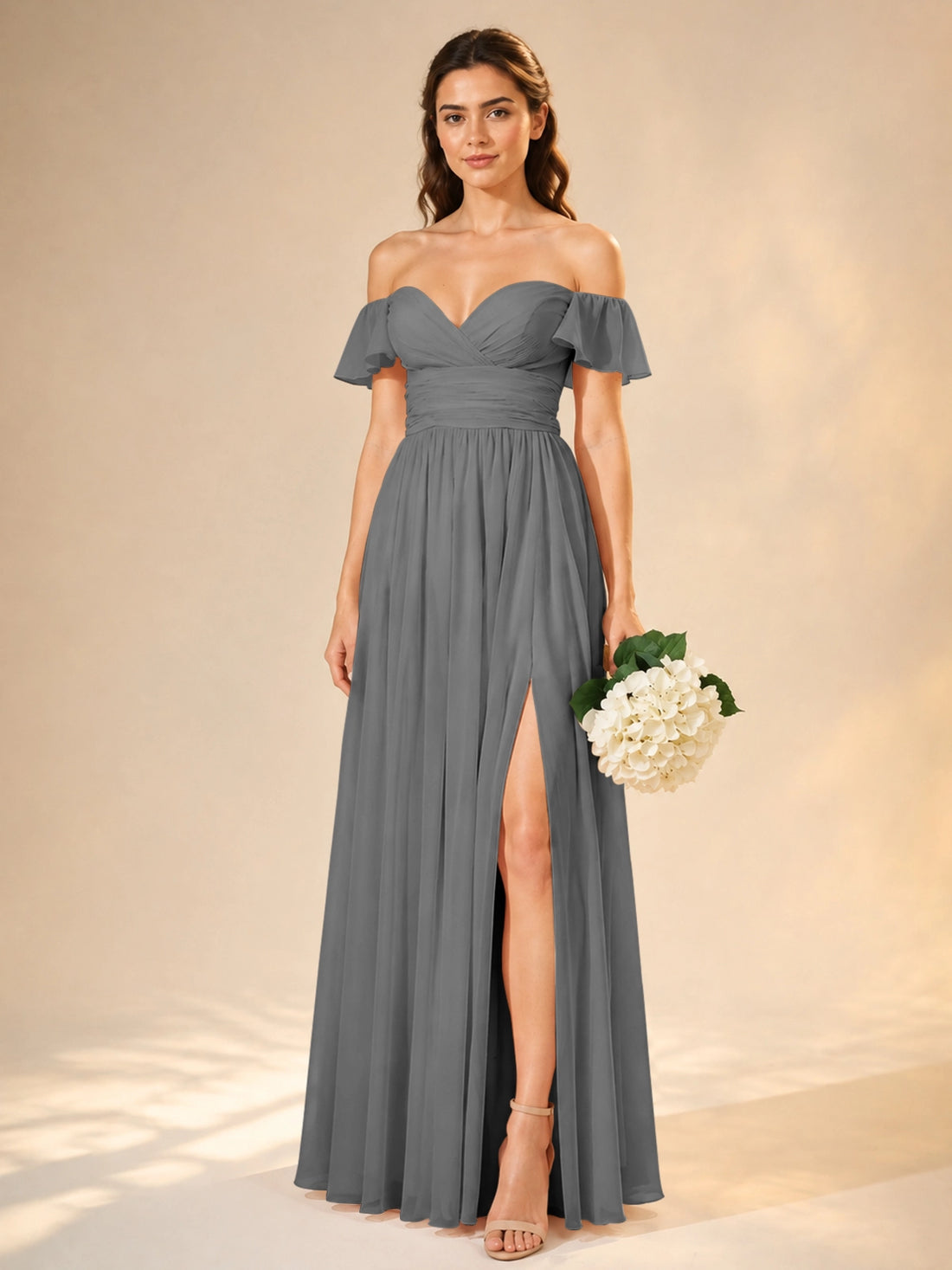 Chiffon Bridesmaid Dress with Cap Sleeves 