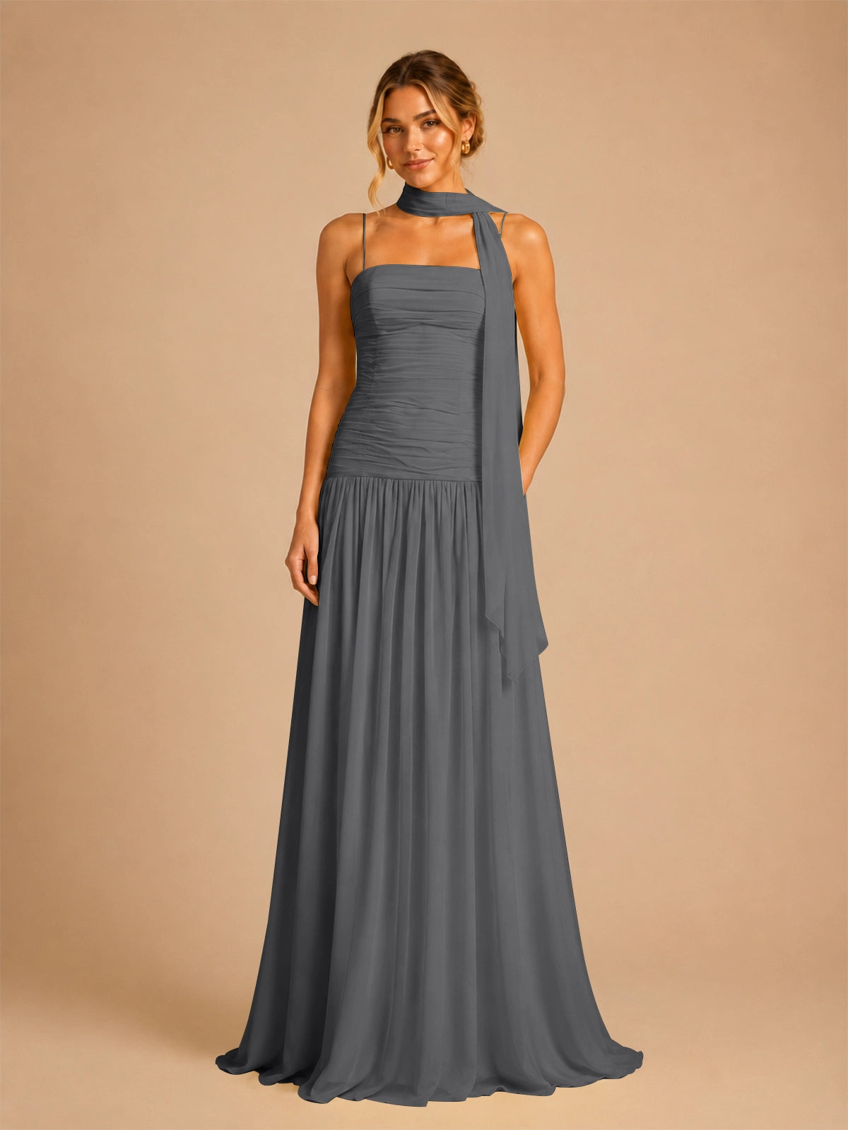 Chiffon Bridesmaid Dress with Scarf Detail 