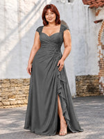 Chiffon Mother of the Bride Dress with Lace Appliques-Plus Size 