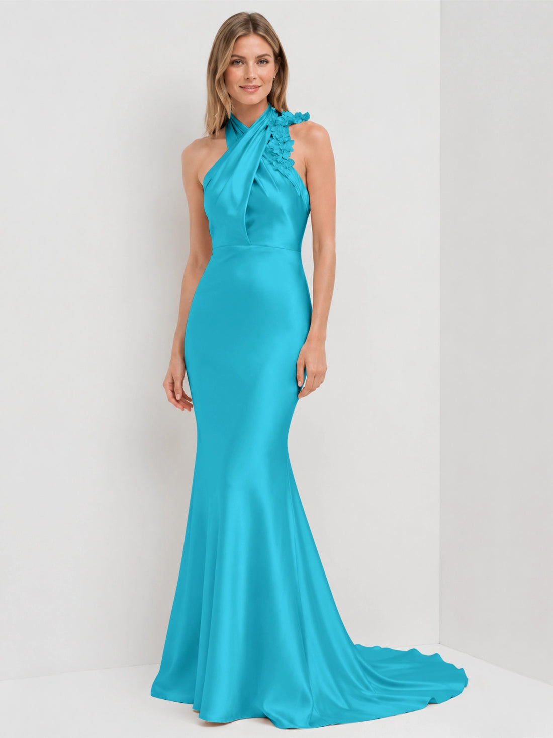 Silk-like Bridesmaid Dress with 3D Floral 