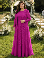 Two-Piece Lace Mother of the Bride Dress with Long Sleeves-Plus Size 