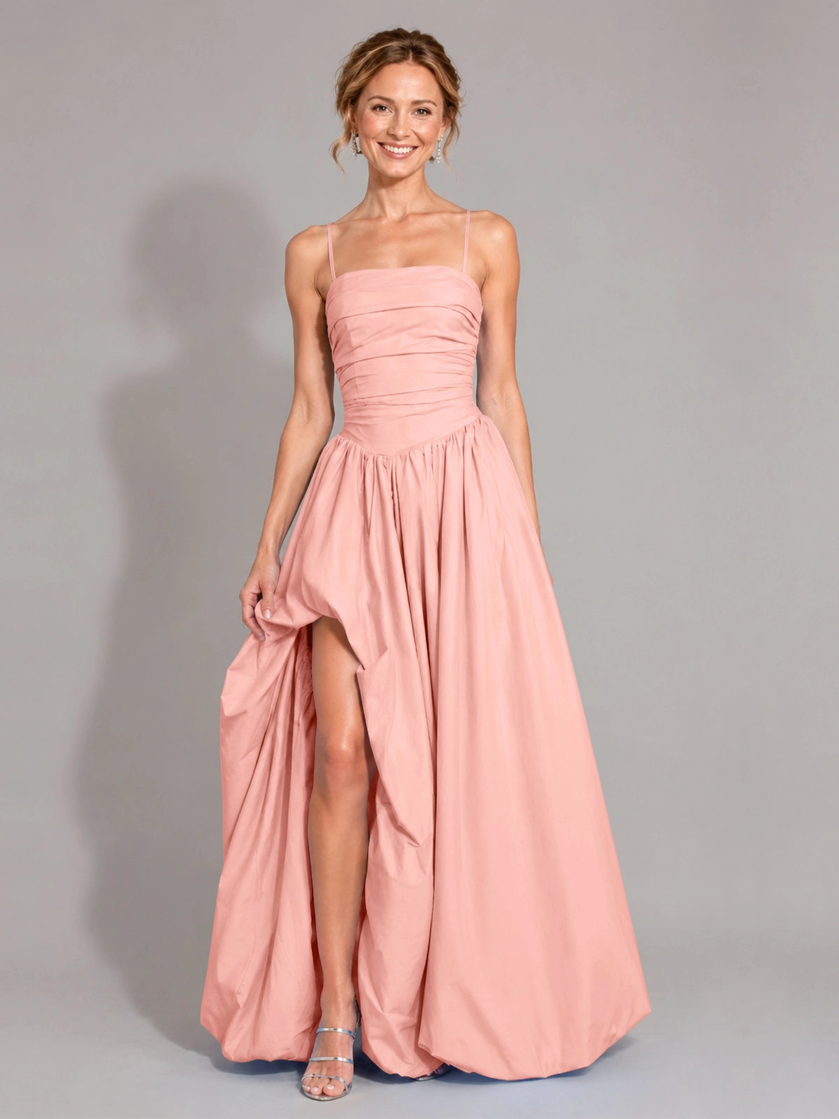 Iridescent Taffeta Prom Dress with High Slit 