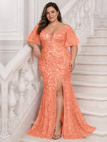 Mermaid Mother of the Bride Dress with V-neck-Plus Size 
