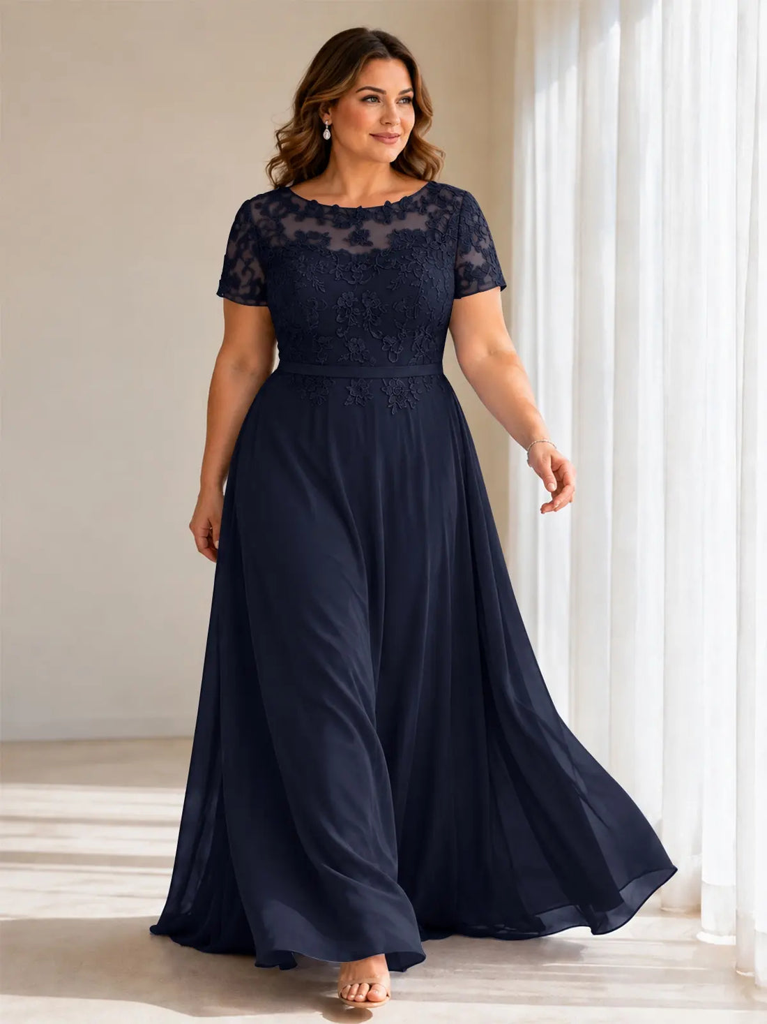Illusion Applique Chiffon Dress-Plus Size 