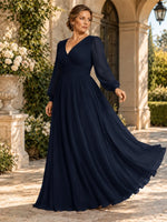 Chiffon Mother of the Bride Dress with Long Sleeves-Plus Size 