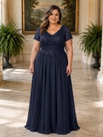 Short Sleeves Chiffon Dress-Plus Size 
