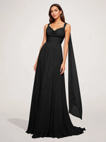 Chiffon Bridesmaid Dress with Draped Scarf 