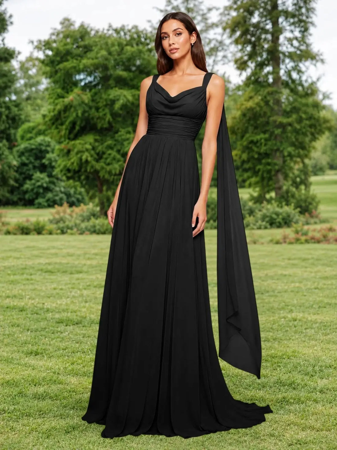 Chiffon Bridesmaid Dress with Draped Scarf 