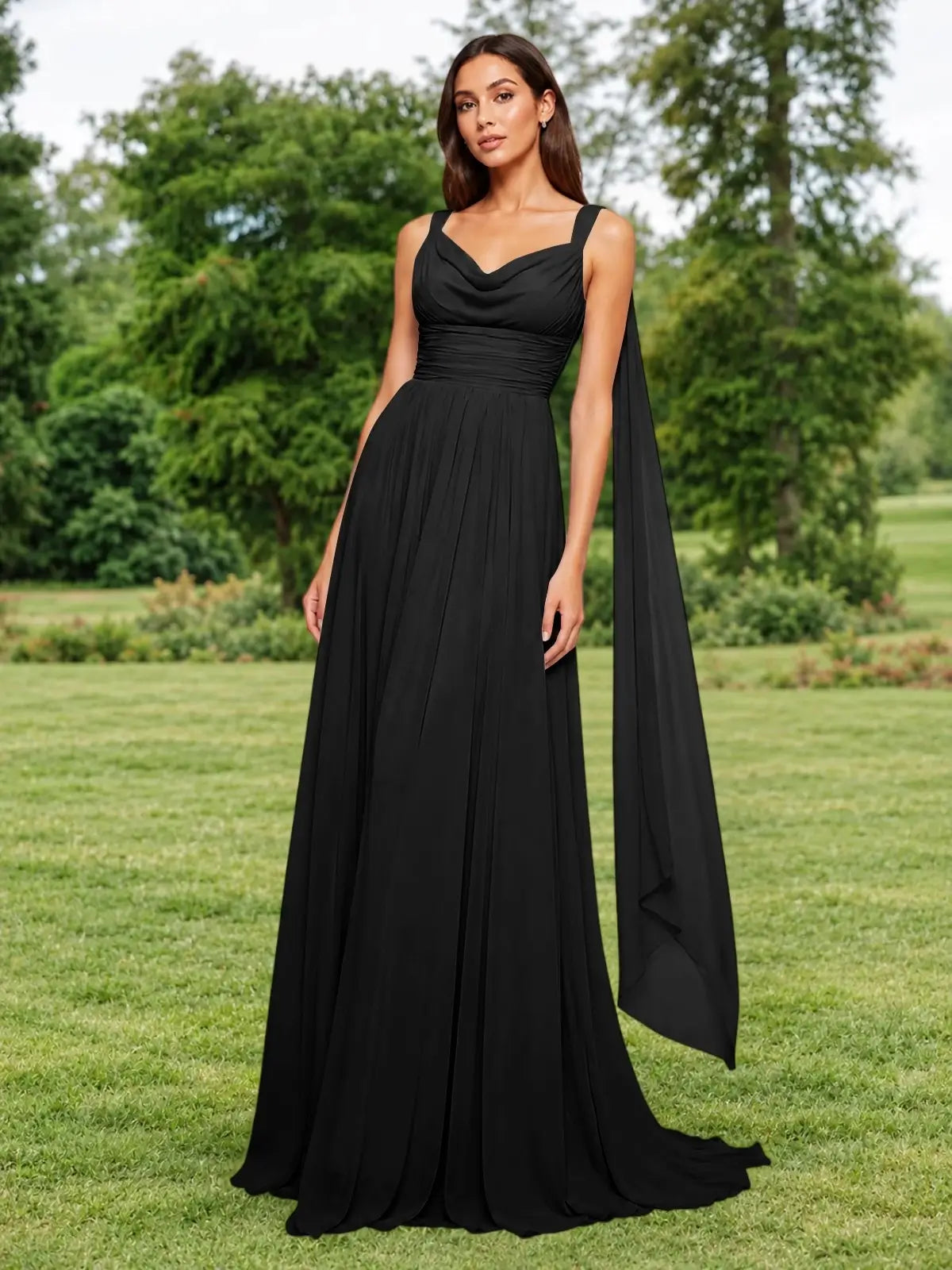 Chiffon Bridesmaid Dress with Draped Scarf 