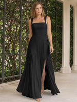 Square Neck Bridesmaid Dress with Pleated Skirt 